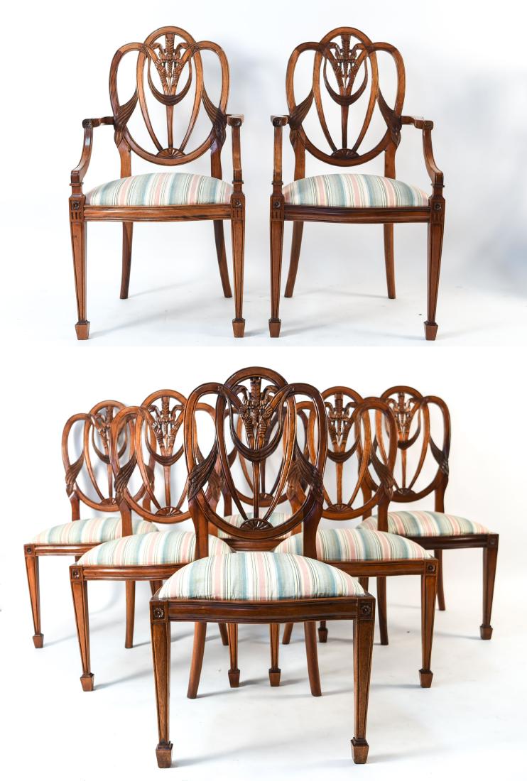 (12) ENGLISH HEPPLEWHITE STYLE DINING CHAIRS (1 of 20)