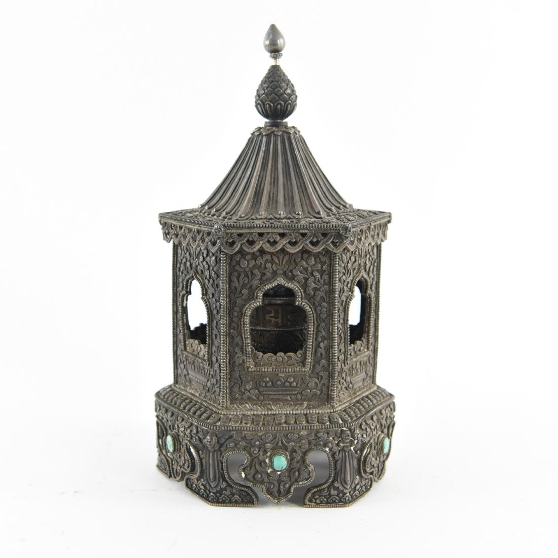 SILVER TIBETAN PRAYER WHEEL SHRINE (1 of 9)