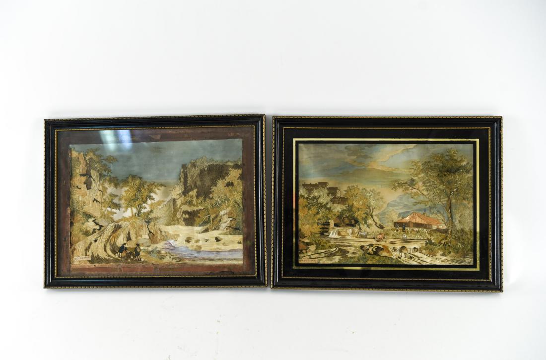 PAIR 18TH CENTURY NEEDLEWORK LANDSCAPE PICTURES (1 of 9)