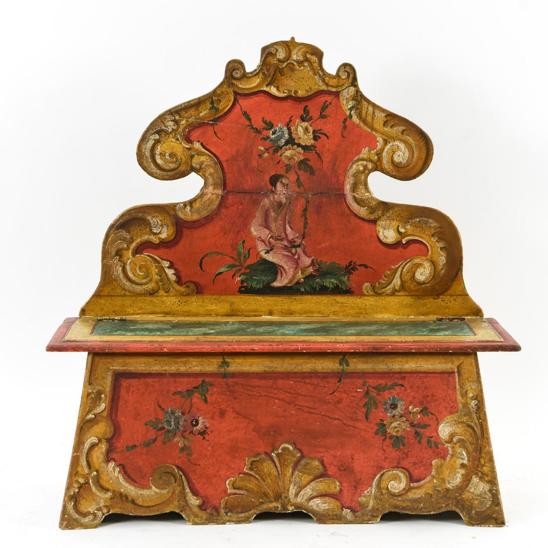 19TH C. CHINOISERIE PAINTED BLANKET CHEST BENCH (1 of 9)