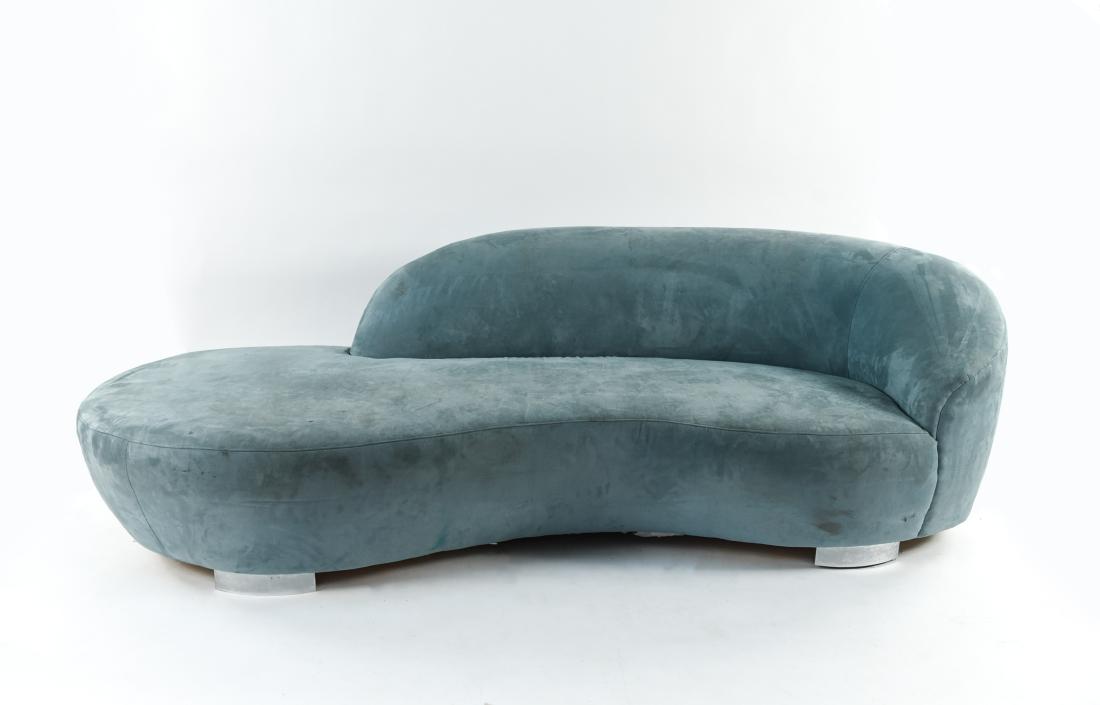 VLADIMIR KAGAN CLOUD SOFA IN TEAL: Dimensions: H 29" x W 98" x D 44" x SH 14.5" Condition: Soiling to upholstery.