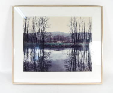 JOE MALONEY (B 1949) CHROMOGENIC PRINT PHOTO: Oversize chromogenic print. "East Branch, Delaware River, New York" 1979. Unsigned. Christie's auction sticker verso. Dimensions: (Frame) H 41" x W 47.25" (Sight) H 26.5" x W 35.5" Condition: Slight