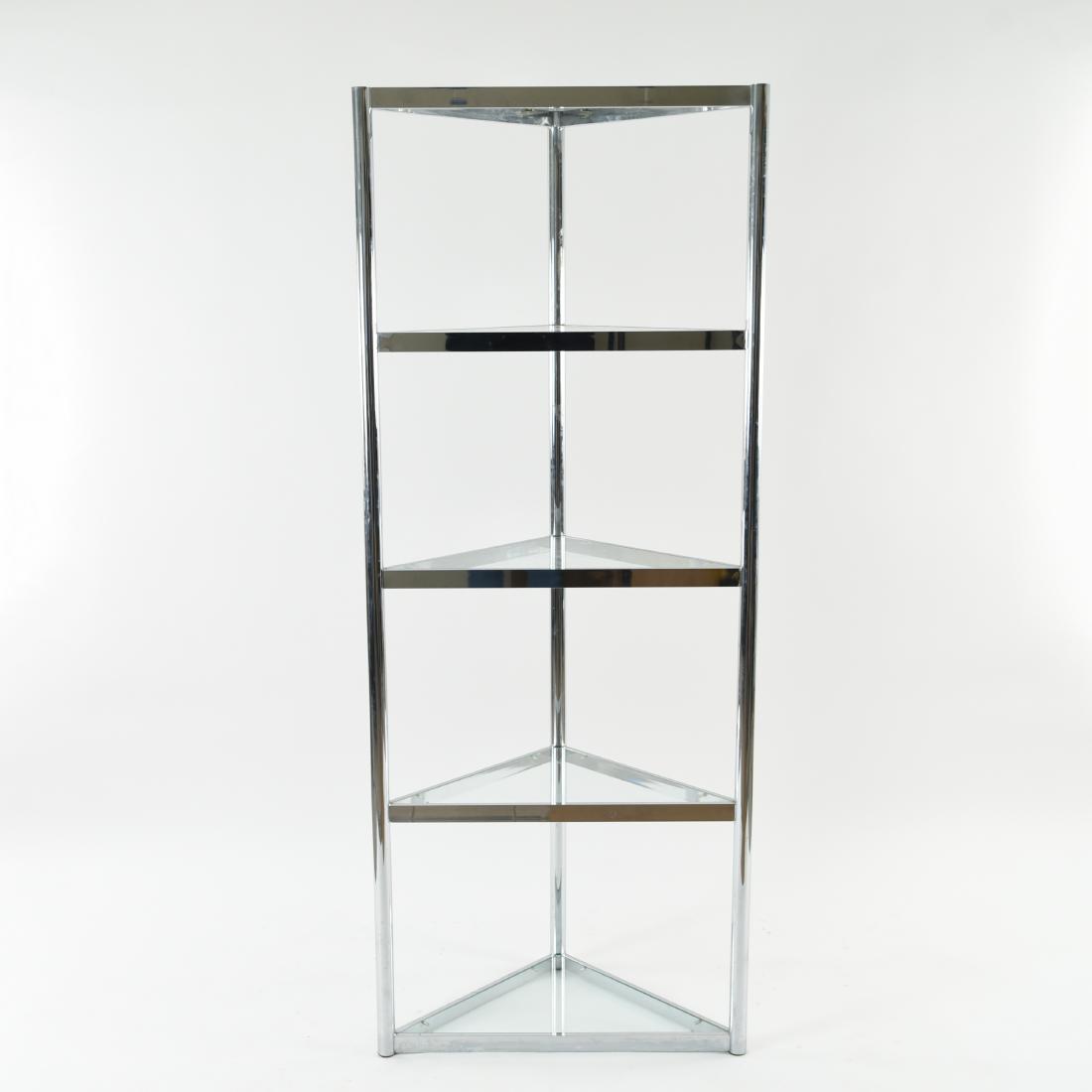 CHROME AND GLASS CORNER SHELF ETAGERE