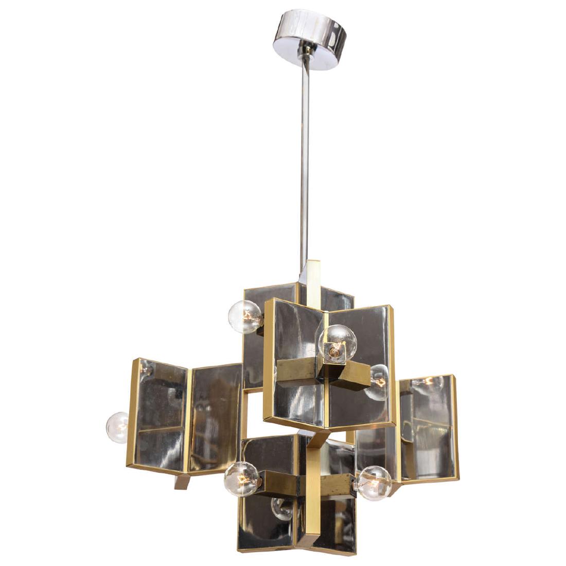 1950S SCIOLARI ITALIAN ARCHITECTURAL FIXTURE: Gaetano Sciolari (Designer), Italy, Machine made Brass and Nickel.Dimensions: H 34" x W 20" x D 20"Condition: May need to be rewired. Some pitting.