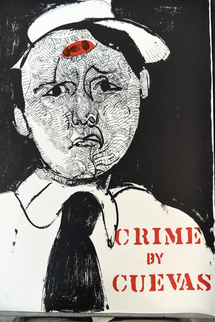 JOSE LUIS CUEVAS (MEXICAN 1934-2017): Crime by Cuevas, 1968. Portfolio of 11 color lithographs on paper, edition 66/100, plus raised embossed stamp published by Touchstone Publishers. Including 4 additional lithographs dating from 1961 & 