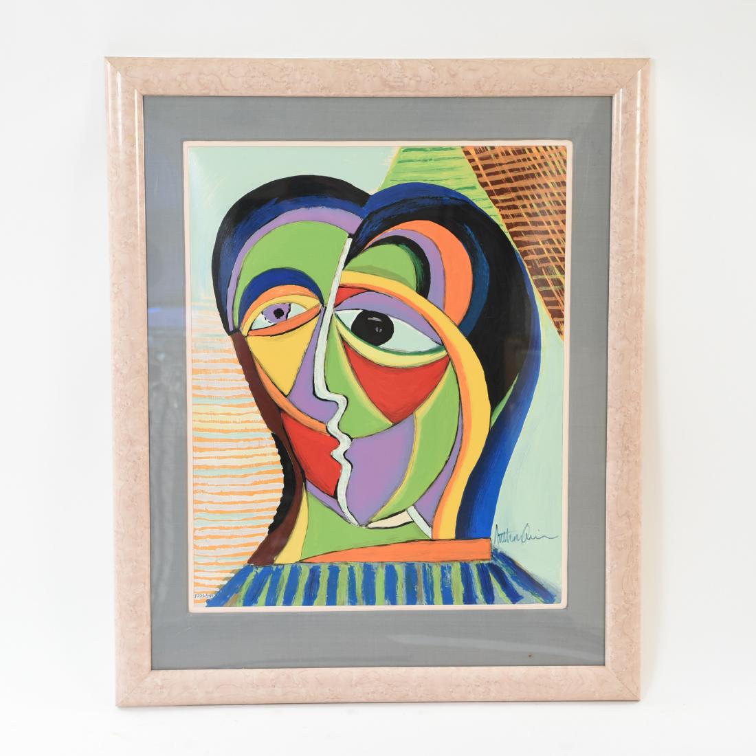 ANTHONY QUINN (MEXICAN-AMERICAN 1915-2001): "LOVERS 1988". Color serigraph, signed and numbered I226/299 lower left edge. Dimensions: (Frame) H 40" x W 33", (Sight) H 29" x W 23" Condition: Some chips to upper left side edge of frame.