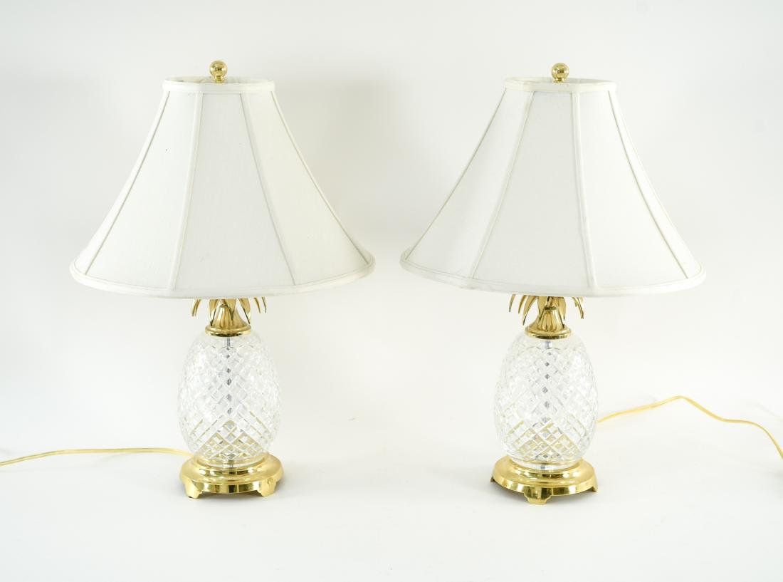 PAIR OF WATERFORD CRYSTAL & BRASS PINEAPPLE LAMPS