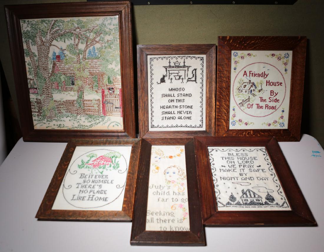 (6) VINTAGE EMBROIDERED SAMPLERS IN ANTIQUE FRAMES (1 of 10)