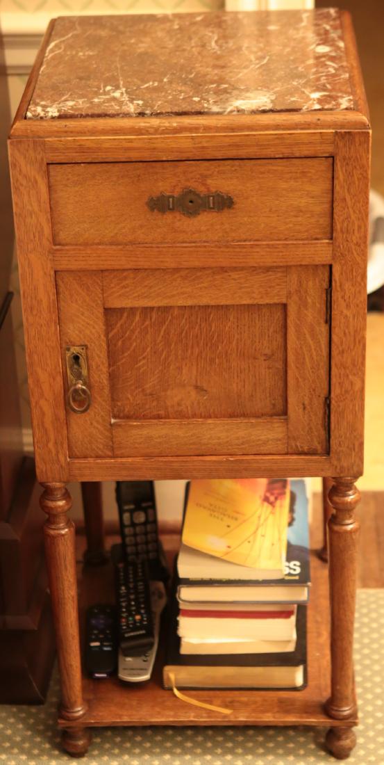 MARBLE TOP OAK NIGHT STAND (1 of 7)