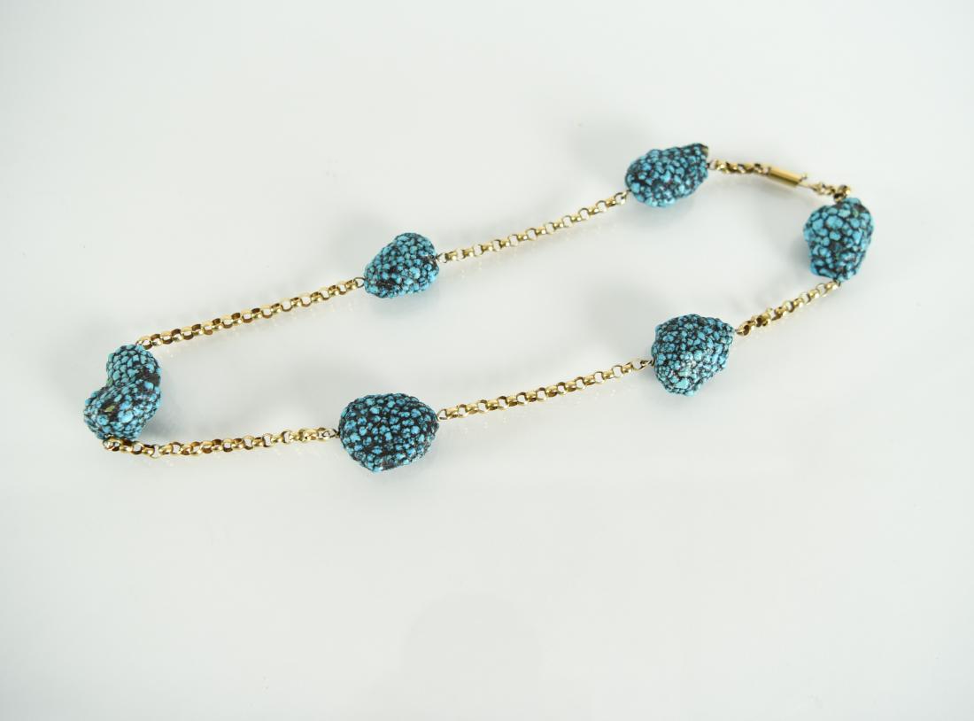 14K GOLD AND TURQUOISE STONE NECKLACE (1 of 9)