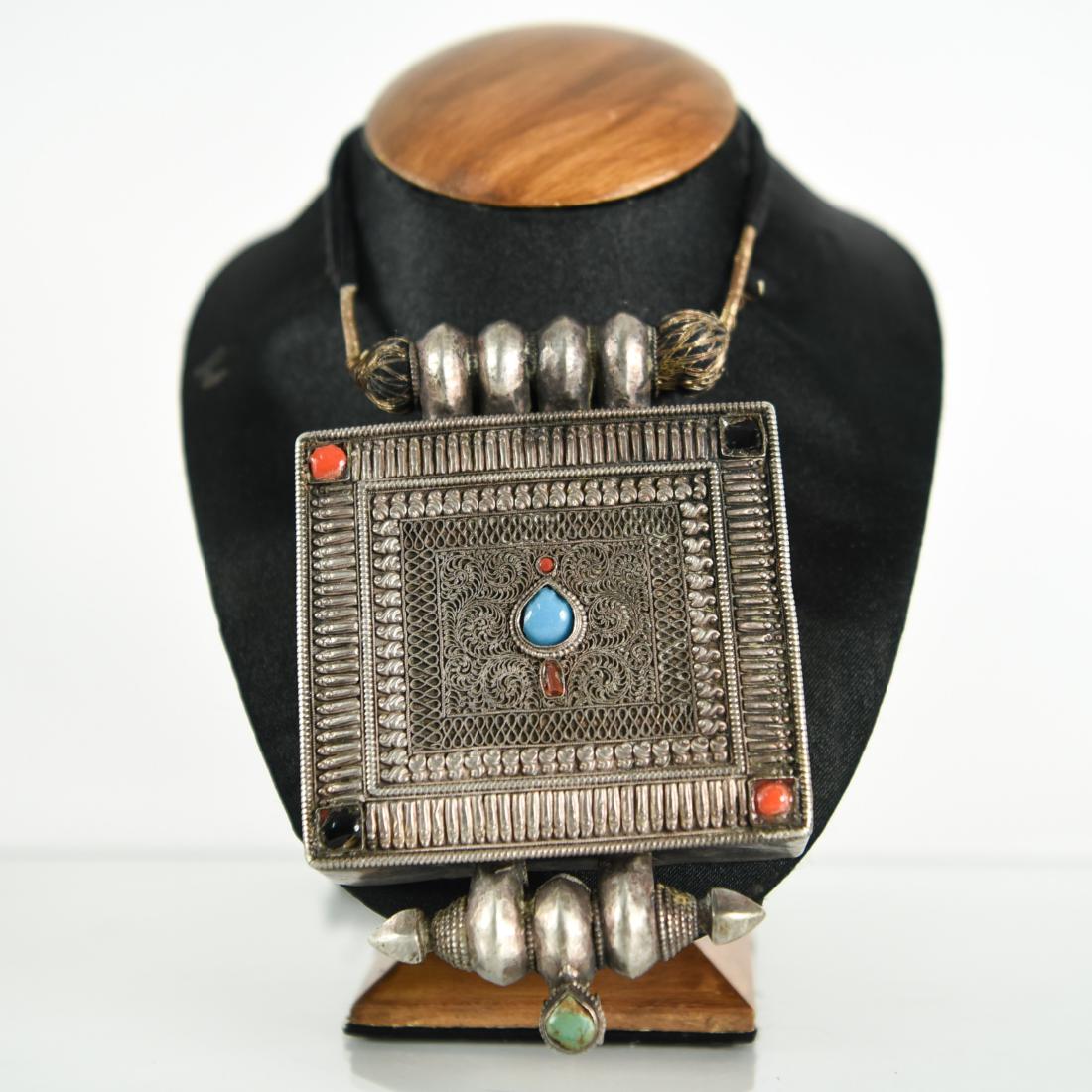 TRIBAL GEM CRUSTED SILVER TAUREG NECKLACE (1 of 9)