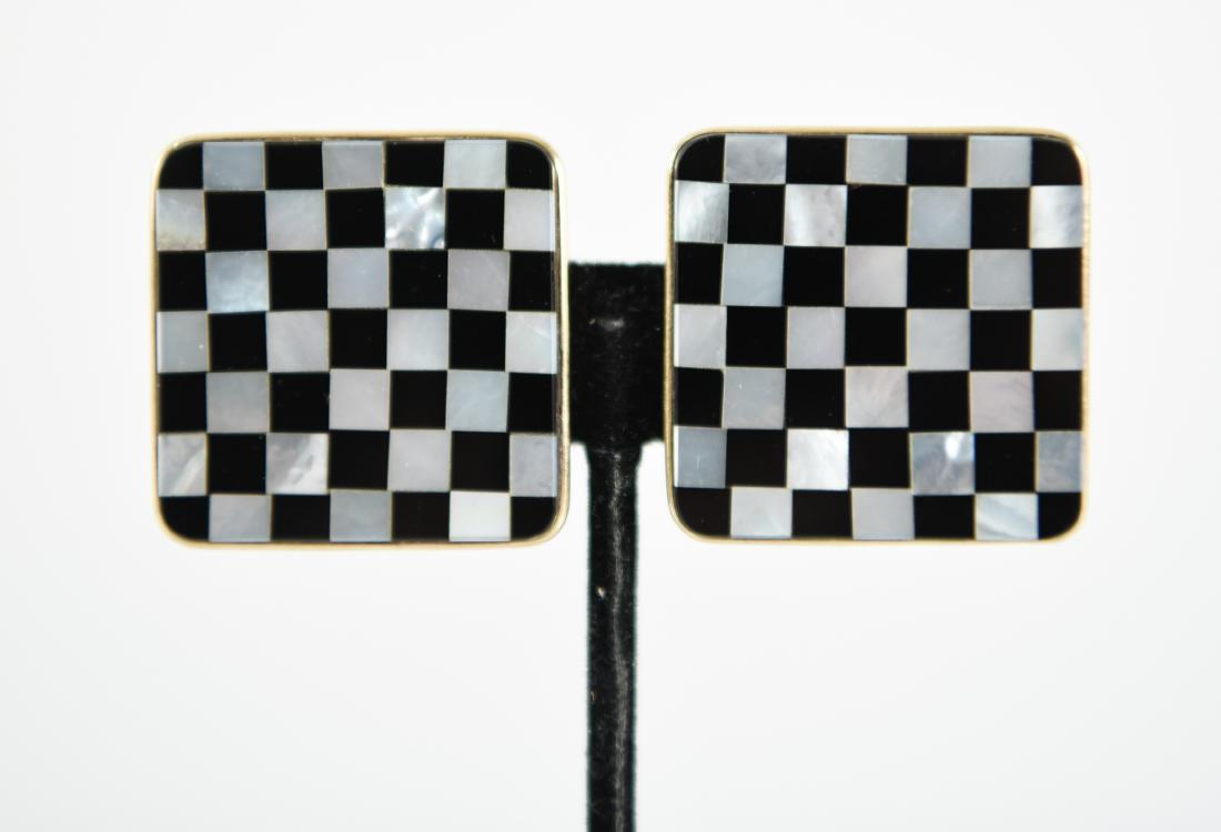 GOLD CHECKERBOARD INLAID EARRINGS (1 of 9)