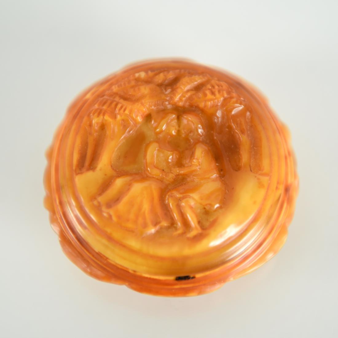CARVED BUTTERSCOTCH AMBER LIDDED DISH (1 of 8)