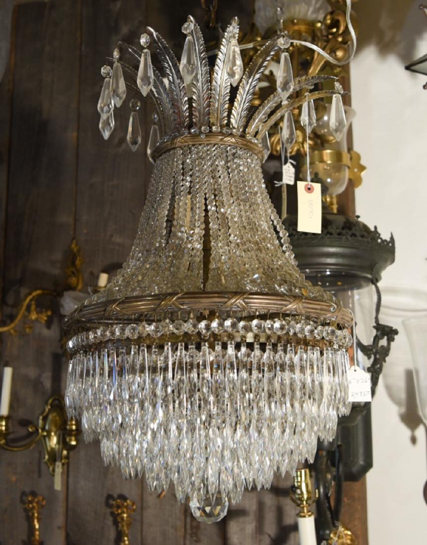 C. 1920S DROP CRYSTAL & BRASS CHANDELIER (1 of 9)