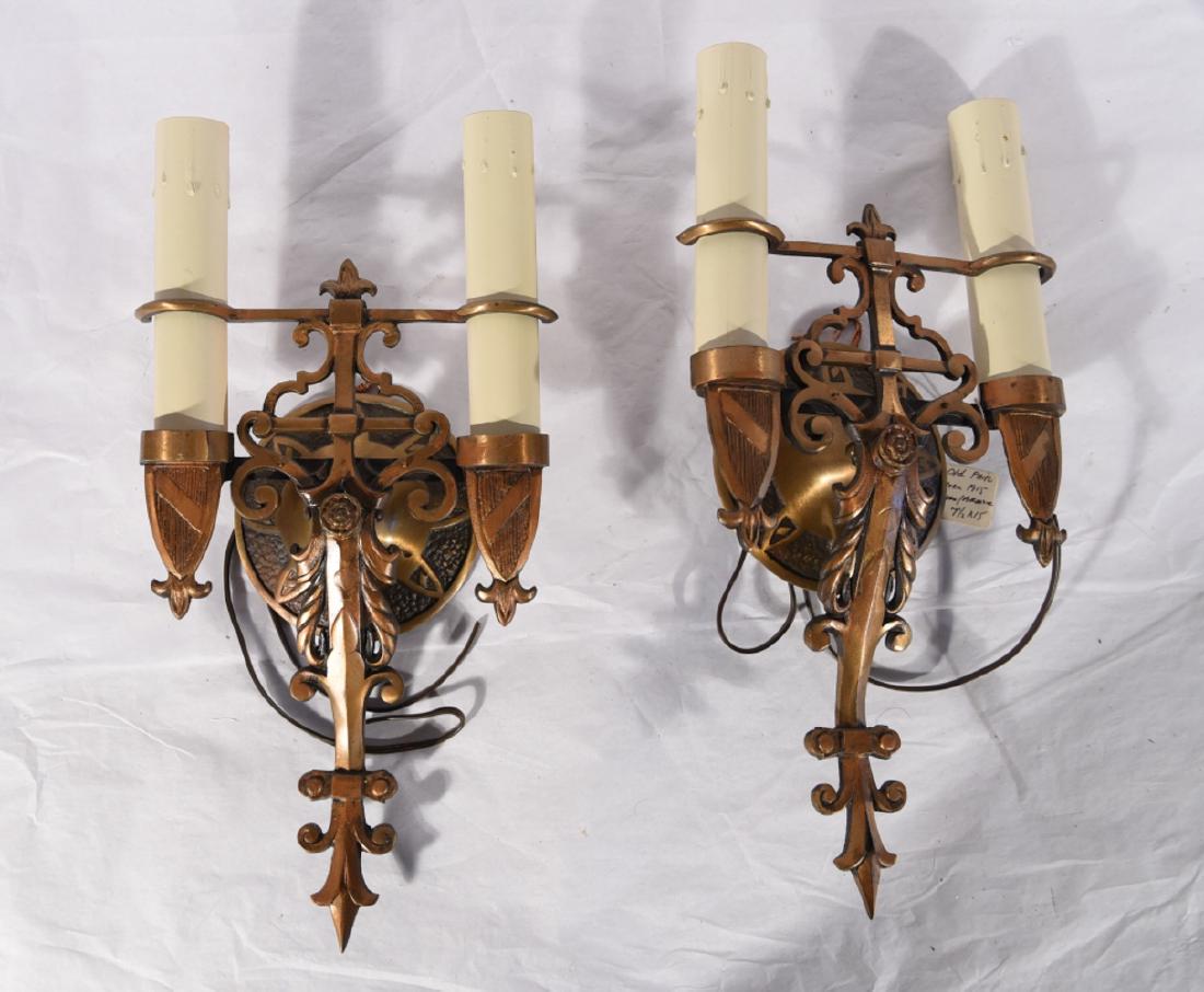 PAIR C. 1920 BRONZE WALL SCONCES (1 of 8)