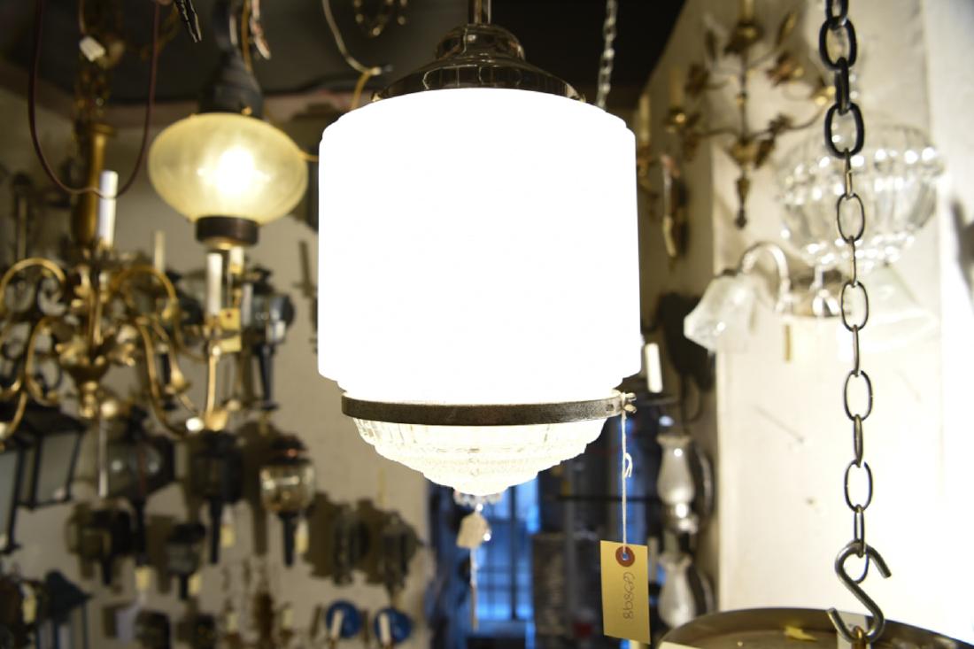 CUT GLASS & RIBBED MILK GLASS PENDANT LIGHT (1 of 5)