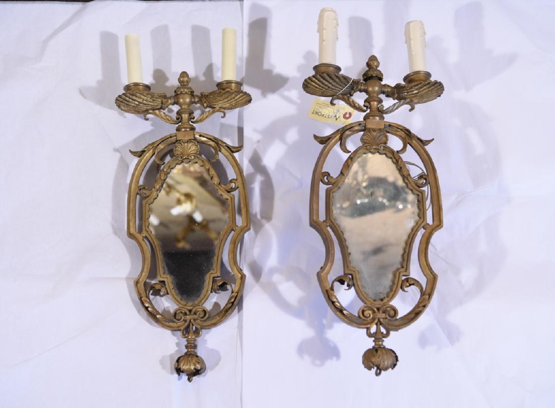PAIR OF ANTIQUE BRASS MIRRORED SCONCES (1 of 10)