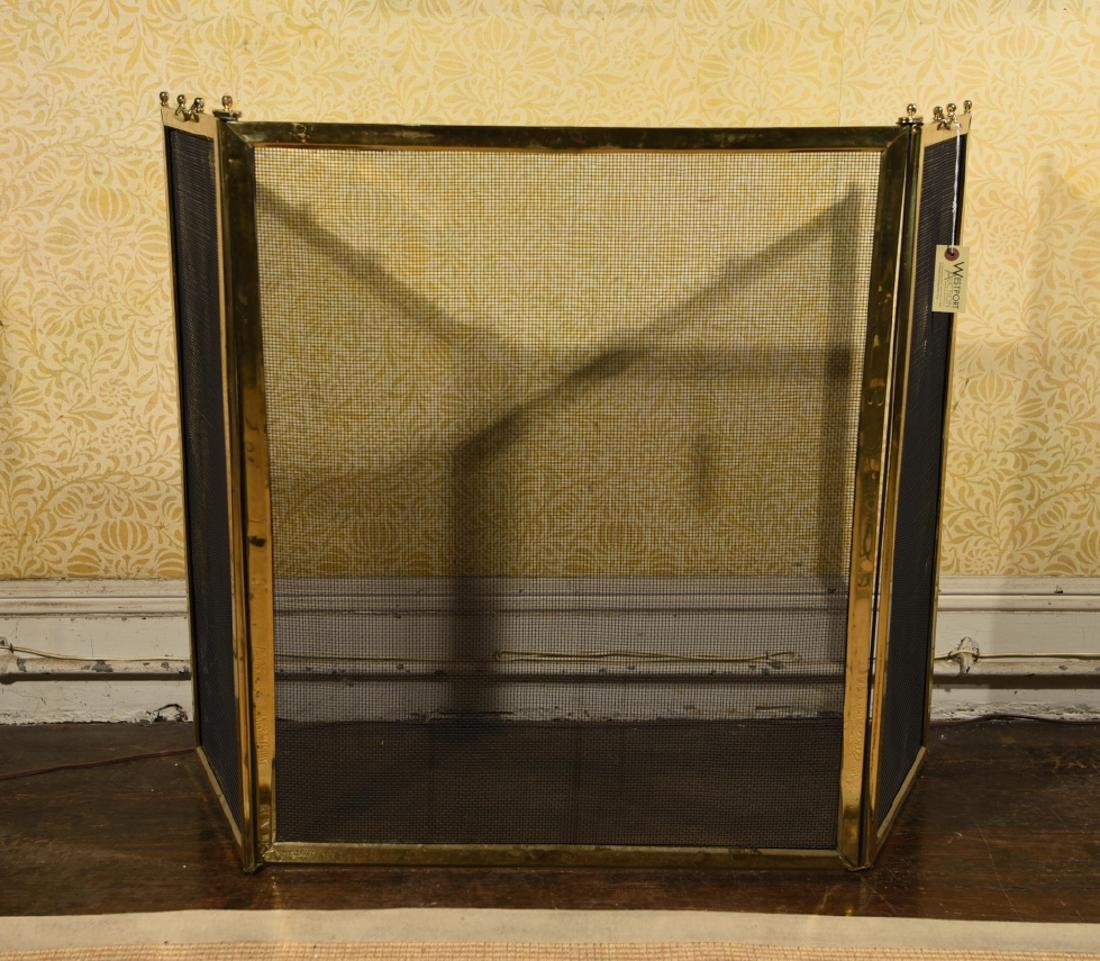 VINTAGE BRASS AND MESH FIRE PLACE SCREEN (1 of 4)