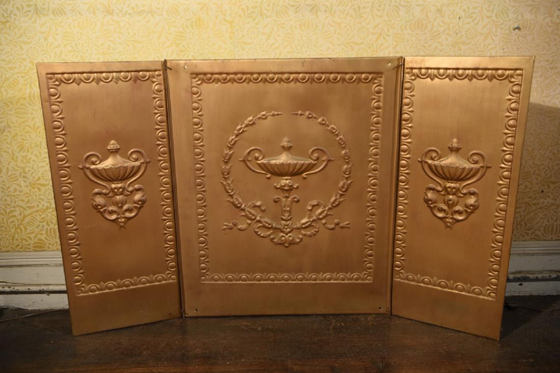 ANTIQUE TRI-FOLD DECORATIVE METAL FIRE BACK PANEL (1 of 7)