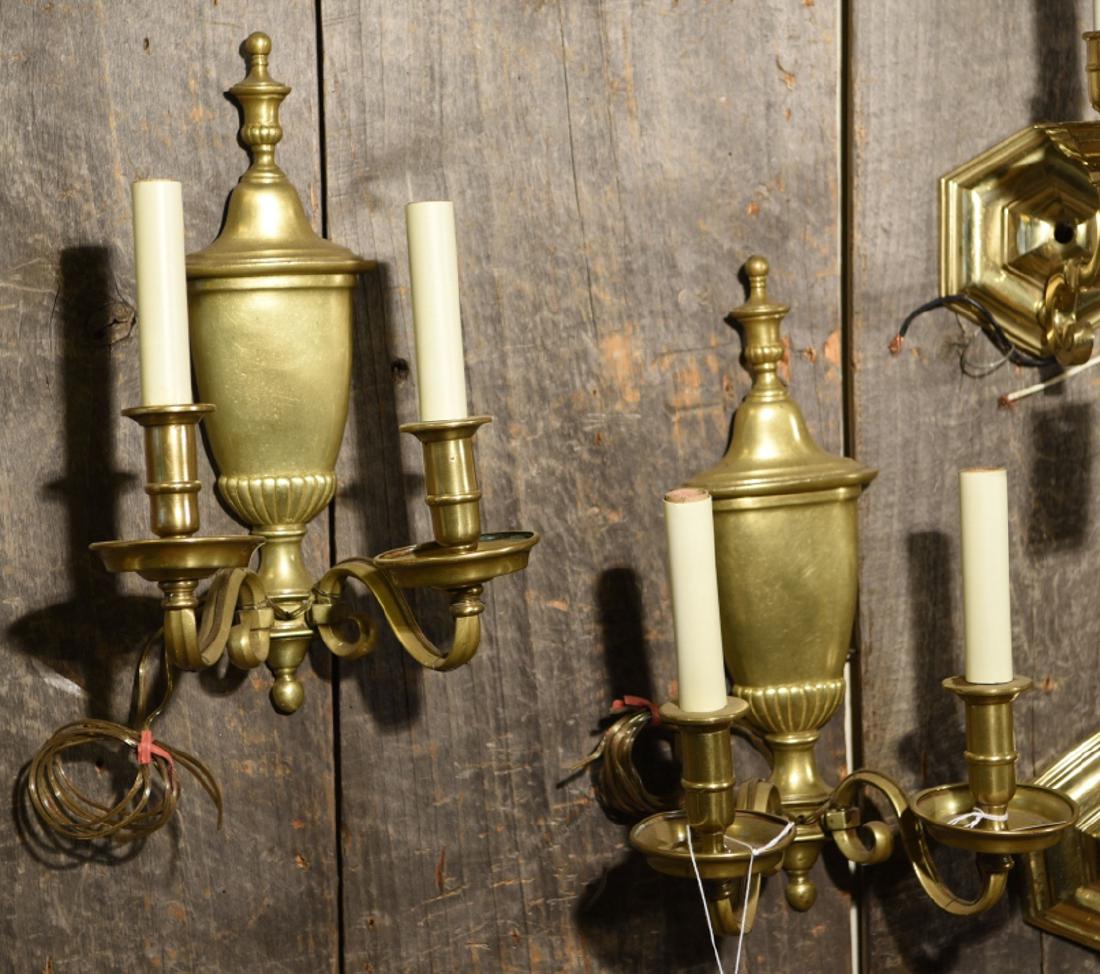 PAIR OF URN BACK BRASS SCONCES (1 of 5)