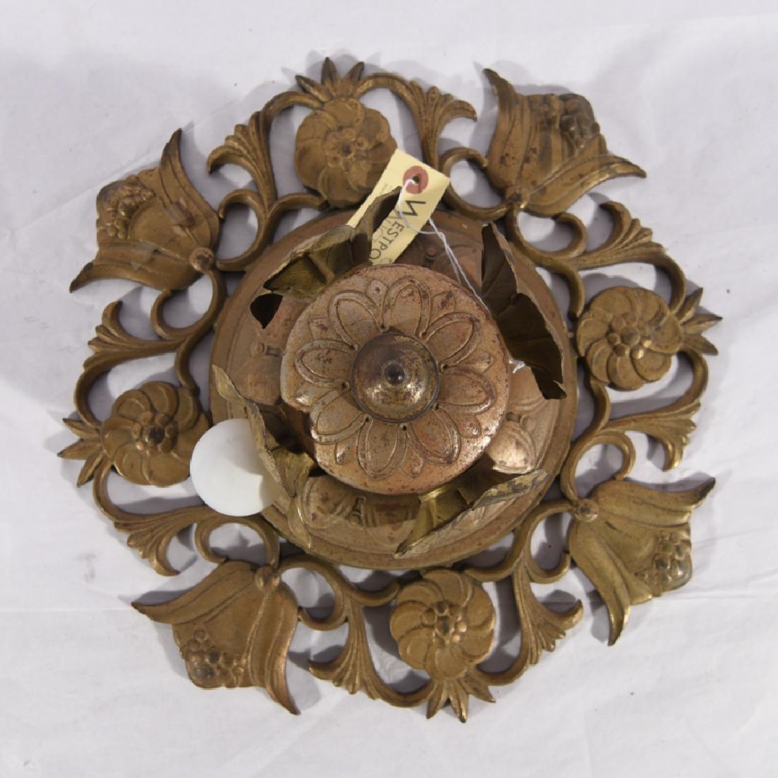 EARLY 1900S BRASS FLUSH MOUNT CEILING FIXTURE (1 of 10)