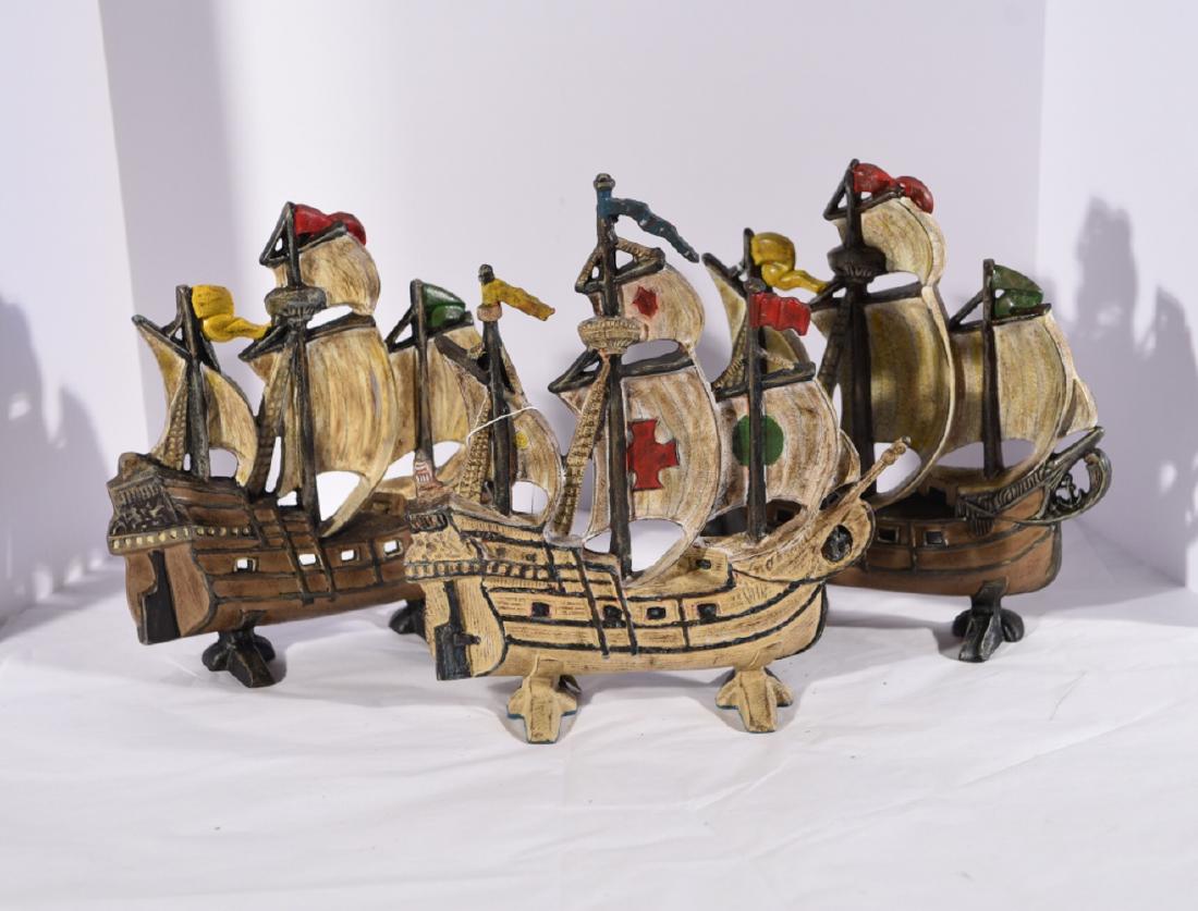 CONTEMPORARY THREE SHIP DOOR STOPS: Dimensions: H 12.25" x W 11" x D 3" Condition: No issues to note.
