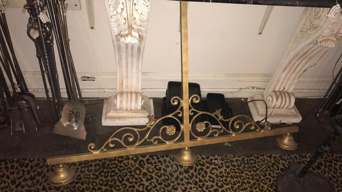 3-LIGHT DROP FIXTURE: Antiqued surface. Dimensions: H 31" x W 48" x D 5" Condition: Missing ceiling mount.