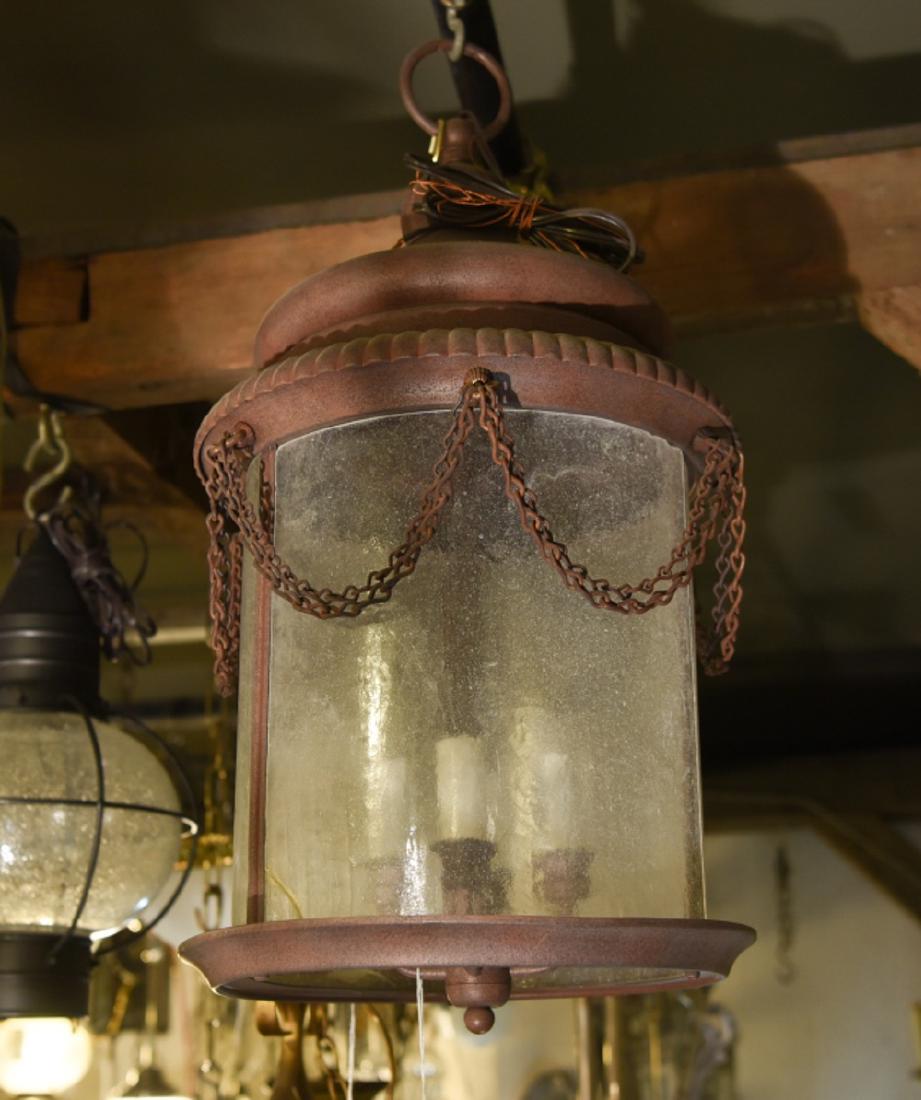 CONTEMPORARY LANTERN W/ BUBBLE GLASS & CHAIN SWAGS (1 of 5)