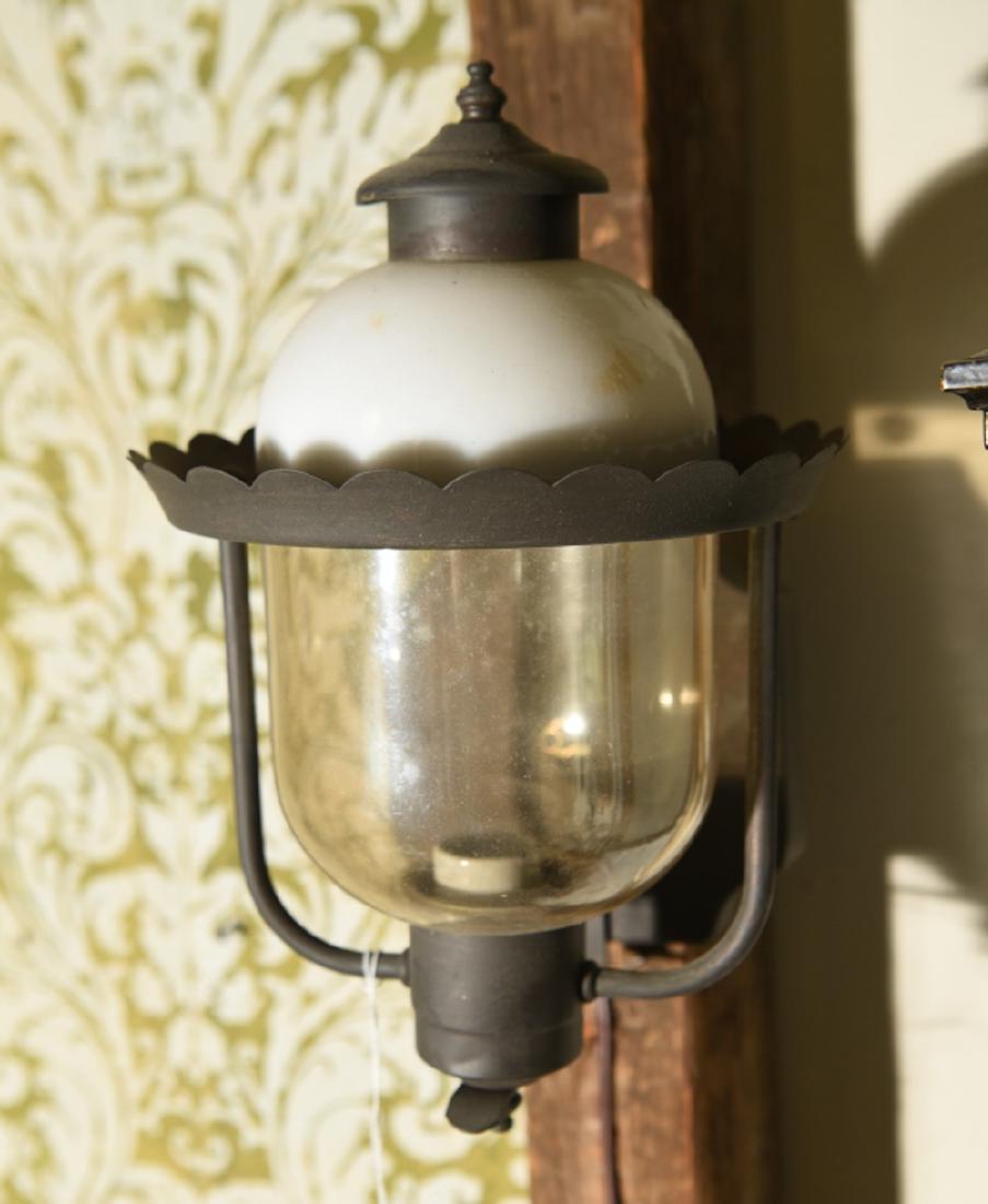 CONTEMPORARY CLEAR & MILK GLASS LANTERN SCONCE (1 of 6)