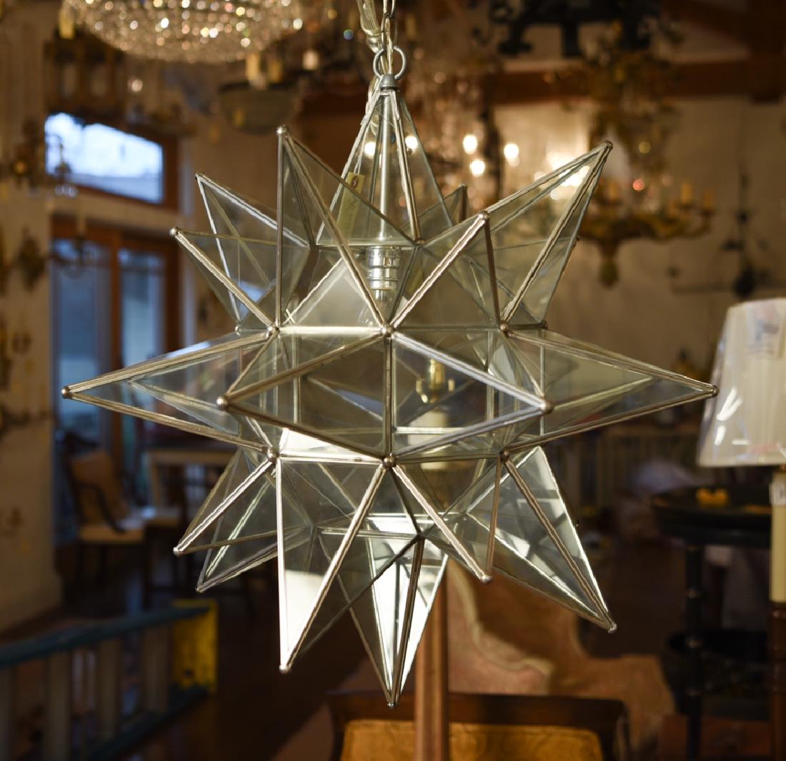 LARGE CONTEMPORARY STAR HANGING FIXTURE: Dimensions: H 24" x Dia. 24" Condition: Cracks in panes at mount.