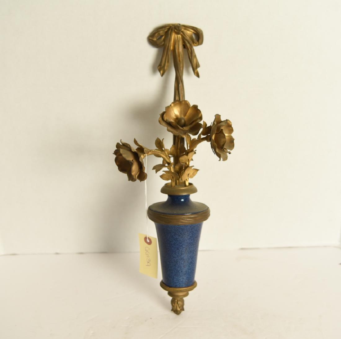 FRENCH PORCELAIN & ORMOLU WALL DECORATION: Dimensions: H 17.5" x W 7" x D 5.25" Condition: Some light surface tarnish.
