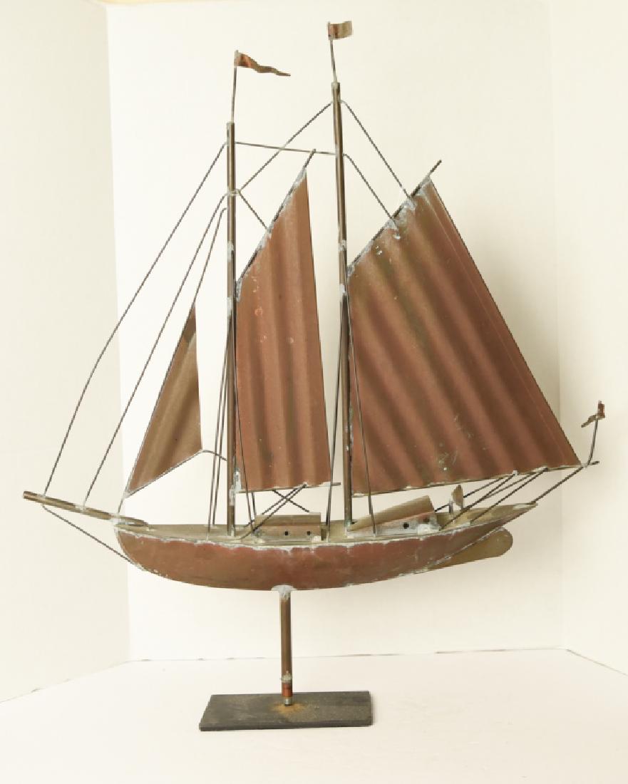 COPPER SAILING SHIP SCULPTURE: Apparently unsigned. Dimensions: H 31.75" x W 27" x D 6" Condition: No issues to note.