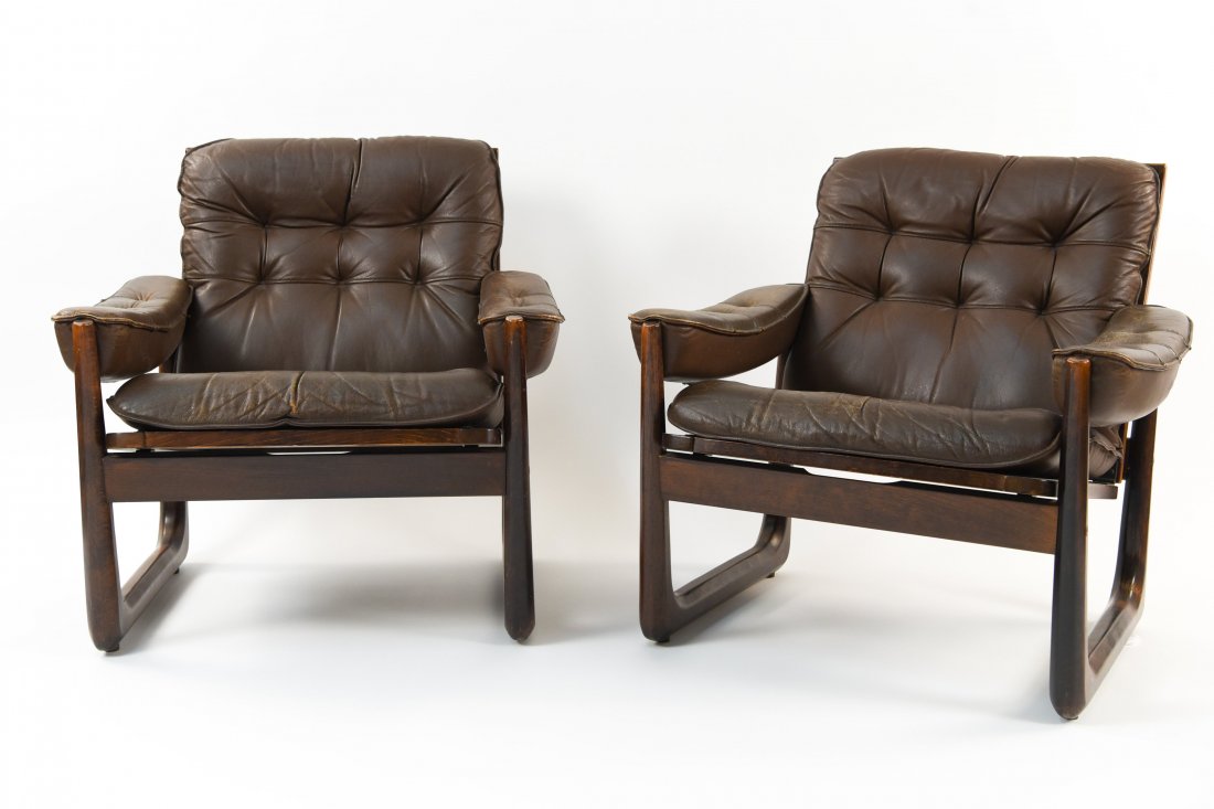 PAIR OF NORWEGIAN ODDVAR VAD LEATHER LOUNGE CHAIRS (1 of 12)