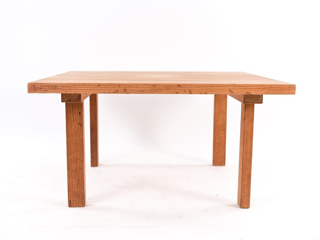 DANISH MID-CENTURY PINE COFFEE TABLE: Dimensions: H 21" x W 39" x D 39" Condition: Some finish wear, small scratches. Wear consistent with age and use. Provenance: Estate of Danish artist Olav Mathiesen, Westport, CT.