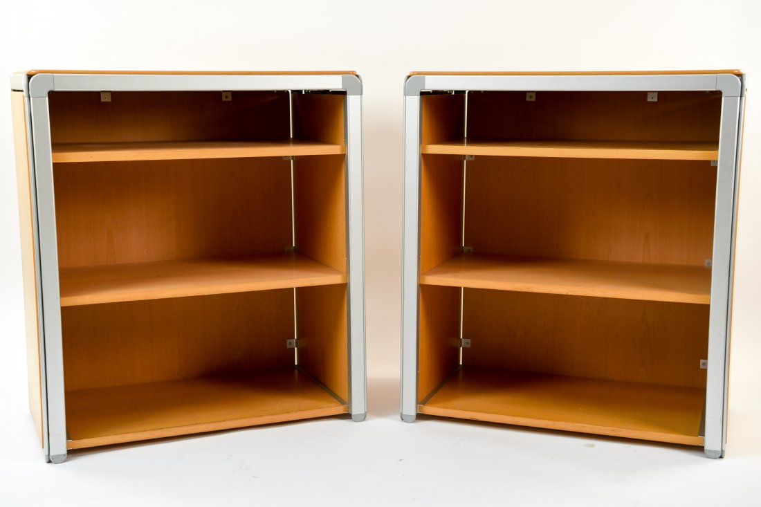 PAIR OF ARNE JACOBSEN DJOB BEECH BOOKCASES: Designed in 1971 for Denmark Nationalbank. Dimensions: H 38.5" x W 33.5" x D 20" Condition: Some scratches, scuffs, and marks from use. Wear consistent with age and use. WPC005