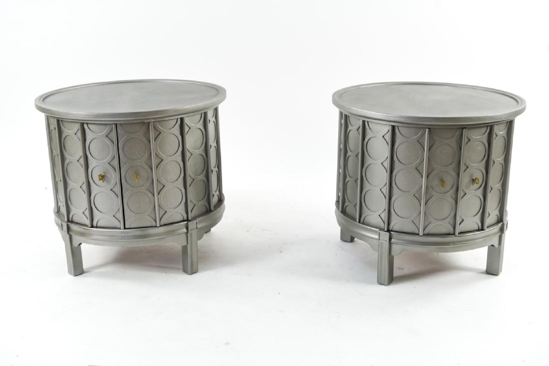 PAIR OF SILVER PAINTED DRUM END TABLES (1 of 9)
