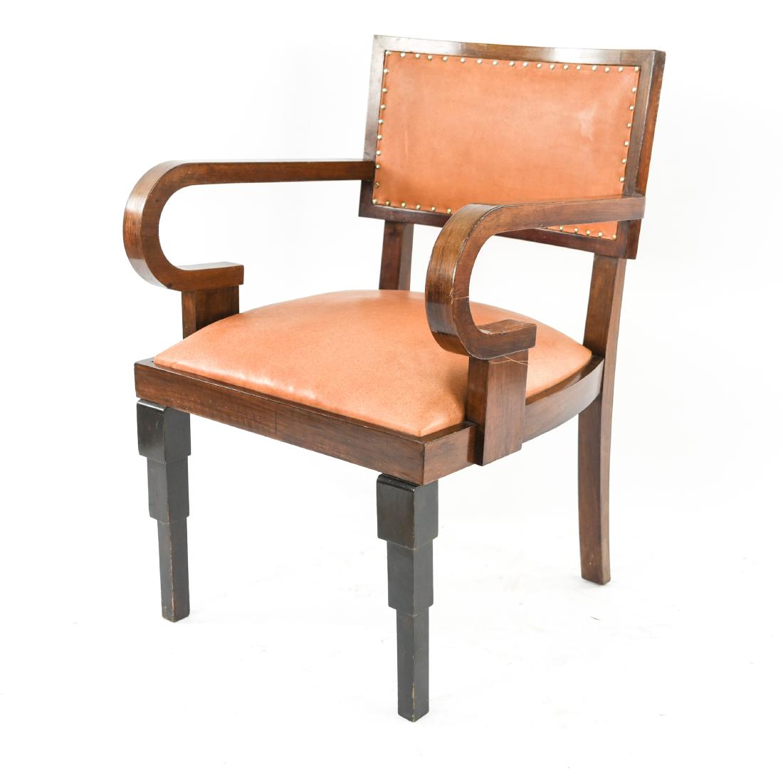 WALNUT & LEATHER LATE 1930S ART DECO ARM CHAIR (1 of 17)