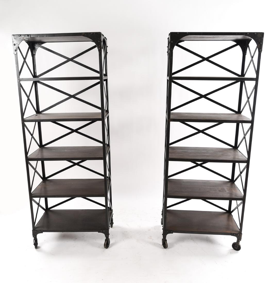 PAIR OF INDUSTRIAL STYLE IRON & WOOD ETAGERES (1 of 14)