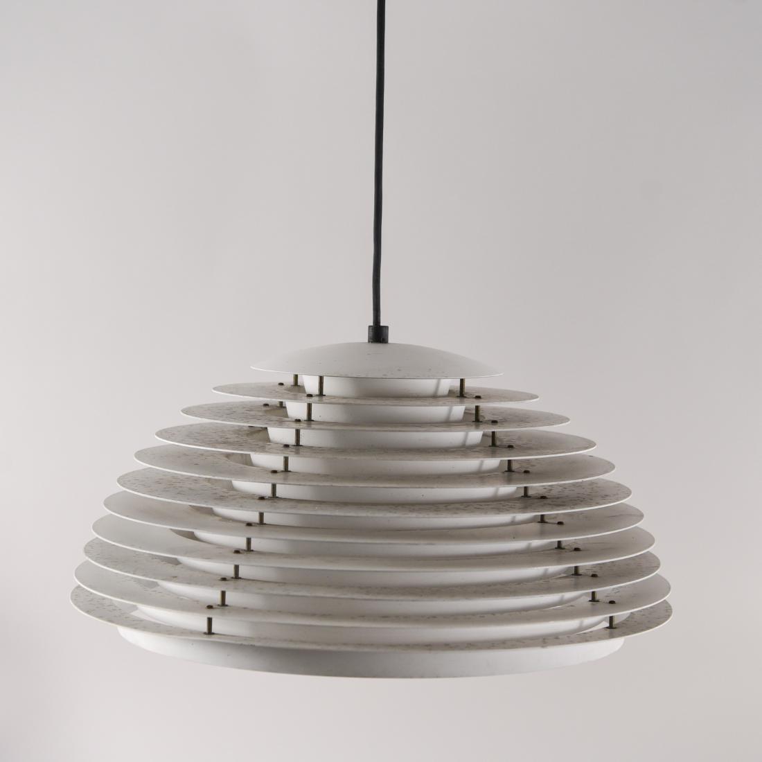 MID-CENTURY HANGING PENDANT LIGHT: Dimensions: H 11" x Dia. 19.5" Condition: Some rust to ceiling mount. Could use cleaning. Provenance: Estate of Danish artist Olav Mathiesen, Westport, CT.