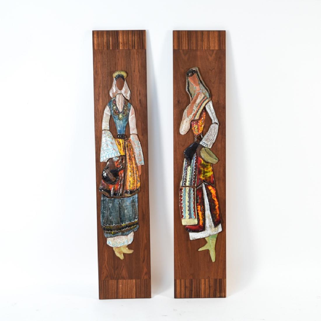 MID-CENTURY ITALIAN CERAMIC WALL SCULPTURES: Dimensions: H 56.25" x W 11" Condition: No issues to note.