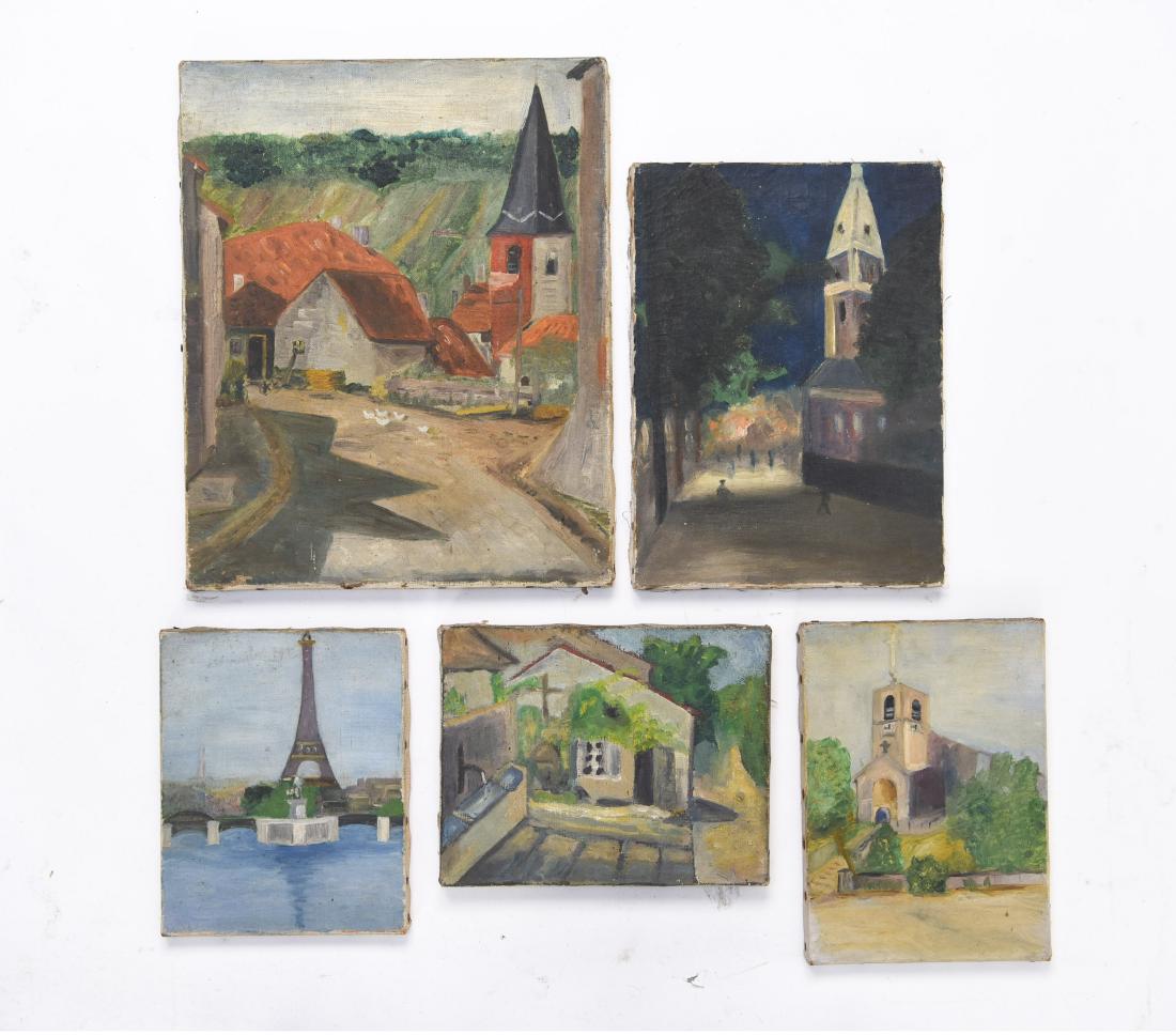 (5) EARLY 1900'S FRENCH PRIMITIVE OIL PAINTINGS (1 of 13)