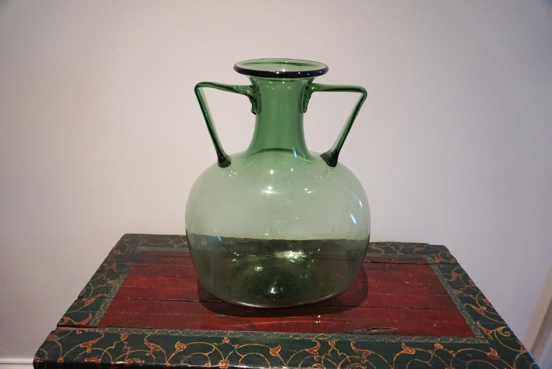 GREEN GLASS TWO HANDLE JUG (1 of 2)