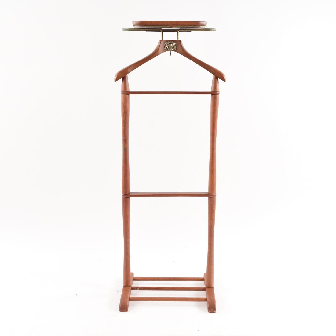 NAJICO VALET COAT RACK: Marked Najico under crest and on back. Dimensions: H 48" x W 18" x D 13" Condition: Patina to metal. Light surface wear. Provenance: Estate of Danish artist Olav Mathiesen, Westport, CT.