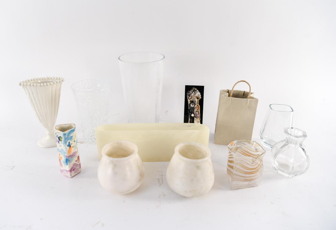 GROUPING OF ART GLASS & PORCELAIN VASES ETC. (1 of 10)