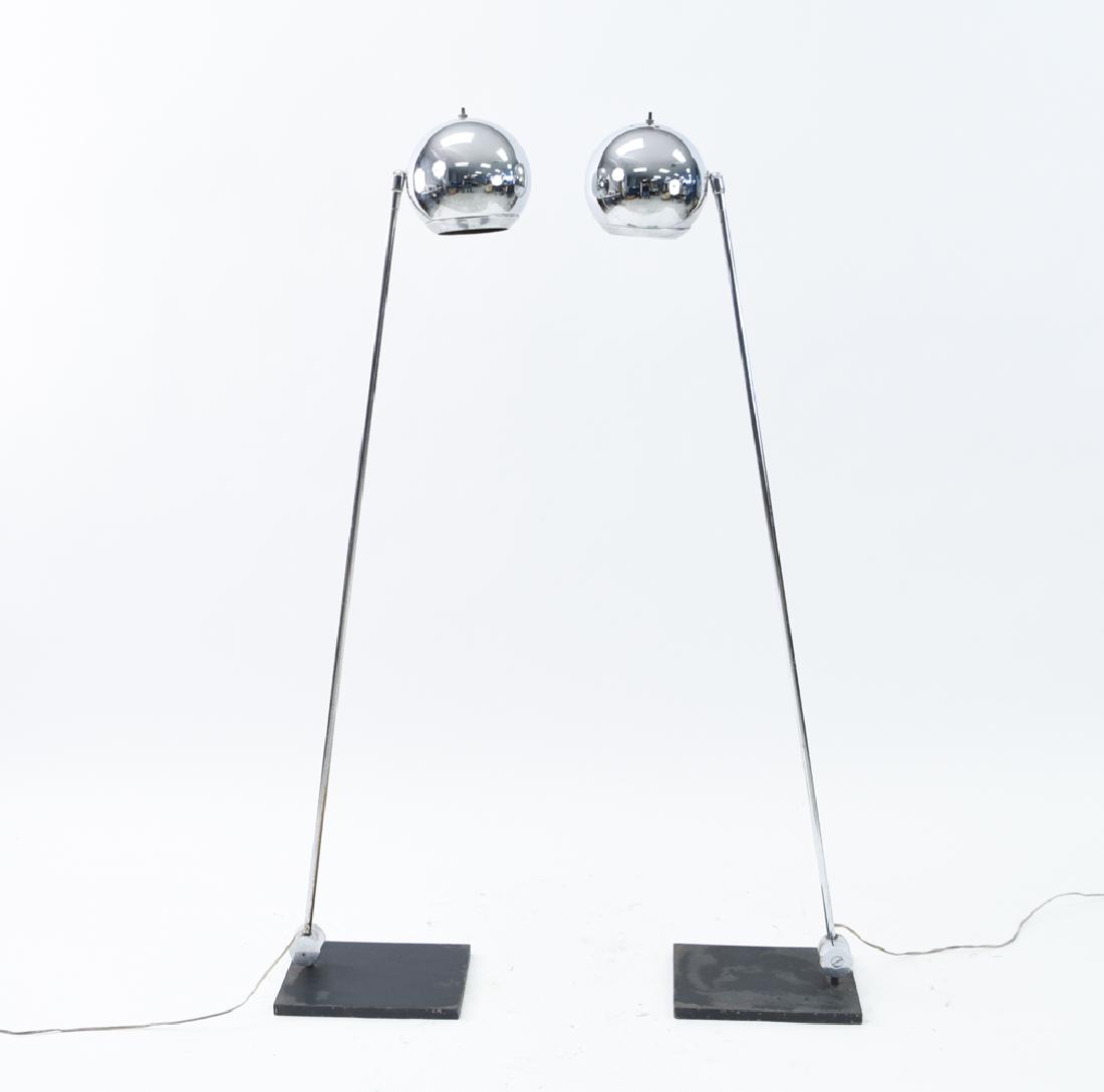 PAIR OF GEORGE KOVACS CHROME FLOOR LAMPS: Dimensions: H 51.5" x W 11" x D 8" Condition: Light surface corrosion on chrome. Need rewiring.