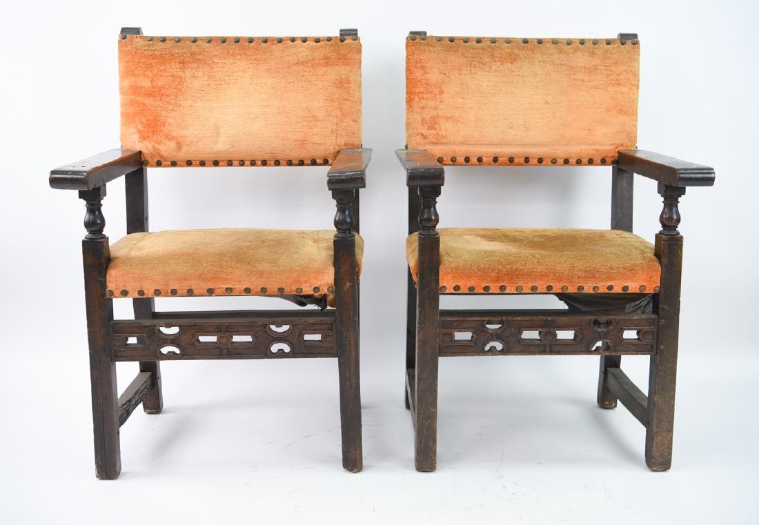 Pair Of 16th C Carved Spanish Friars Chairs