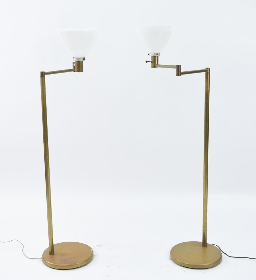 PAIR OF KOCH AND LOWY BRASS FLOOR LAMPS: Dimensions: H 48.5" x W 15" x D 11" Condition: Some surface dirt. Missing one fitter set screw. Finish wear.