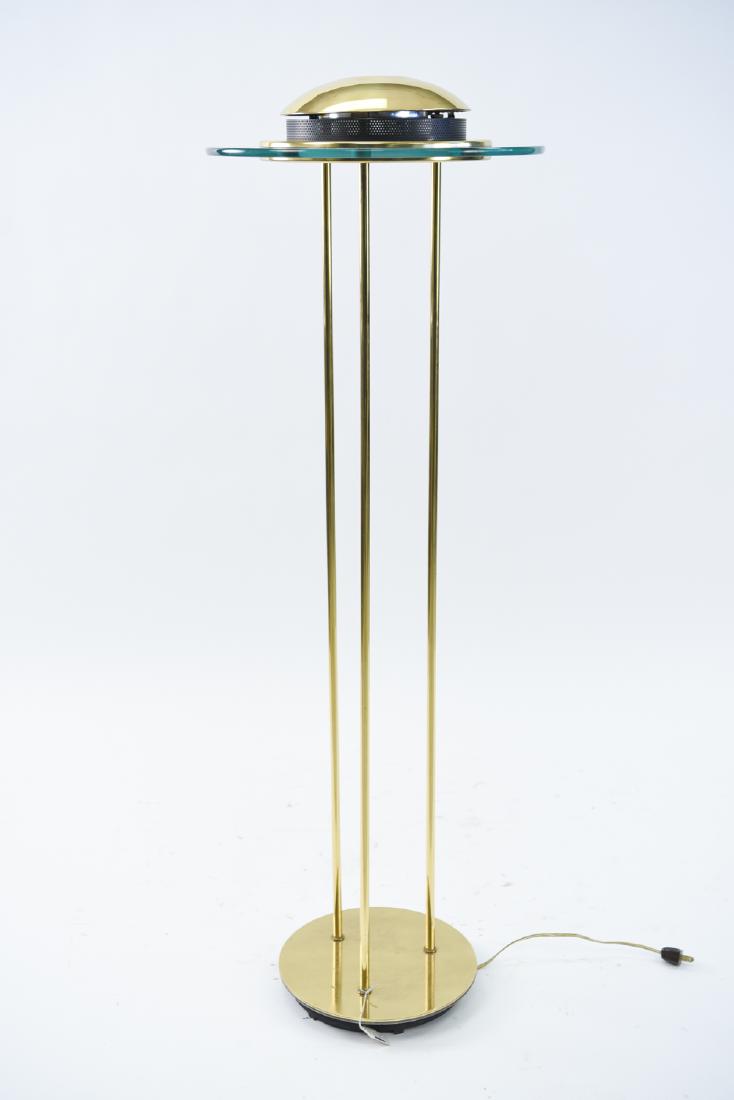 KOVACS SONNEMAN SAUCER FLOOR LAMP: Dimensions: H 49.5" x Dia. 16" Condition: Light corrosion to brass.