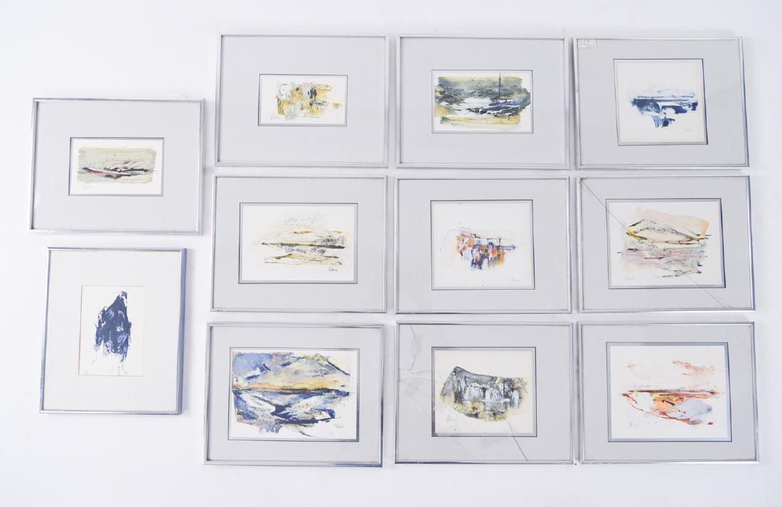 GROUPING OF GINO HOLLANDER OIL ON PAPER PAINTINGS: (11) paintings. By Gino Hollander. All signed, dated '82 and '83. Dimensions: (Frame) H 11" x W 14.25", (Average Sight) H 7.25" x W 8.25" Condition: Some with cracked frame glass. Surface dirt. Slight