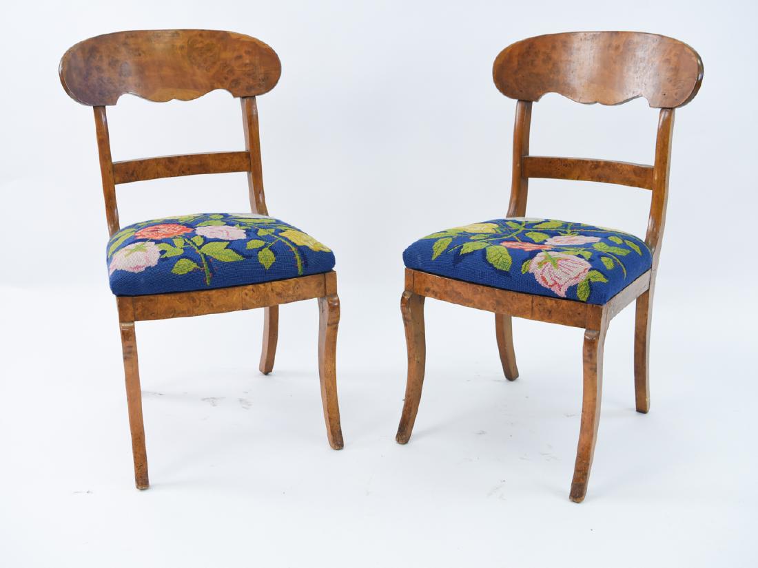 PAIR OF BIEDERMEIER BIRCH WOOD CHAIRS: Dimensions: H 33.5" x W 18" x D 20" x SH 18" Condition: Couple stress cracks, scratches, and scuffs.